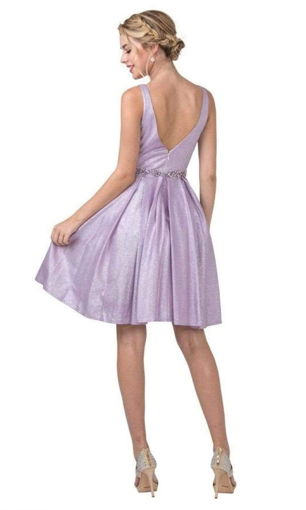 Aspeed Design - S2337 Sleeveless Beaded Waist A-Line Dress Homecoming Dresses