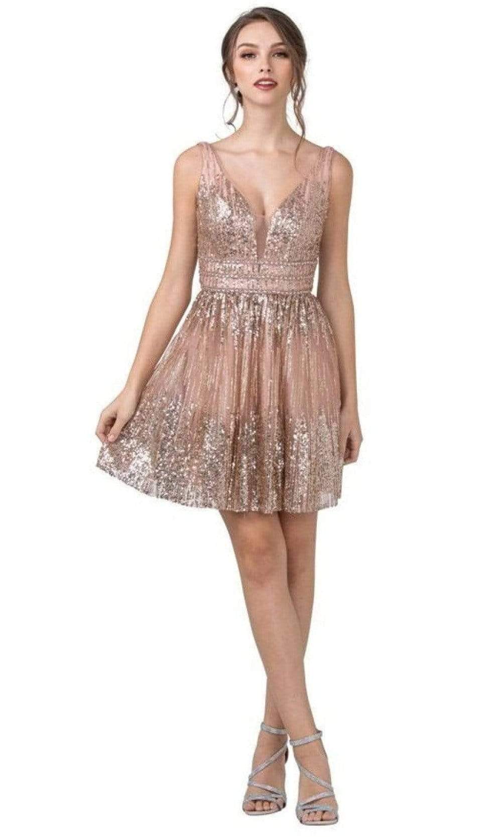 Aspeed Design - S2344 Shimmer Sequins Open Back Dress Cocktail Dresses XXS / Rosegold