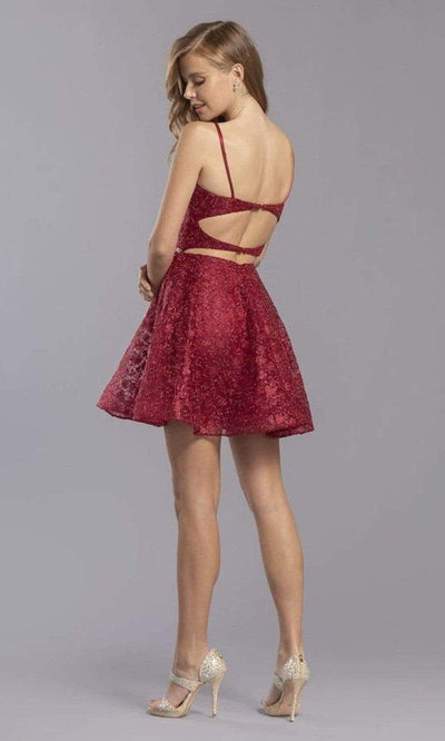 Aspeed Design - S2351 Thin Straps Appliqued A-Line Cocktail Dress Homecoming Dresses