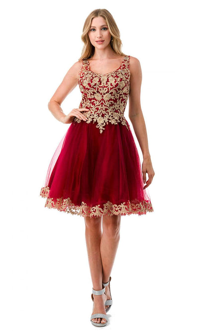 Aspeed Design S2738J - A-Line Homecoming Dress XXS / Burgundy Gold