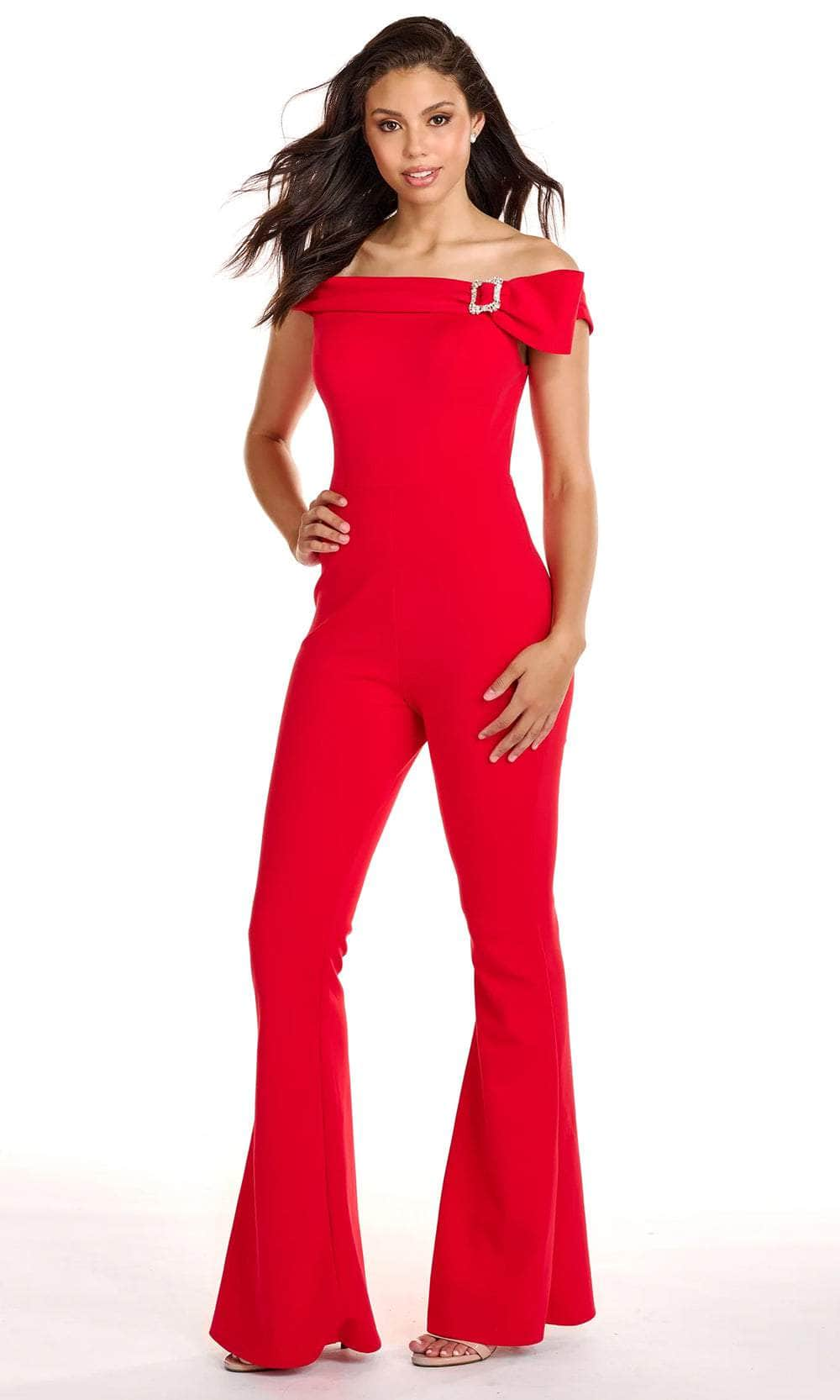 Ava Presley 27702 - Off Shoulder Jumpsuit Special Occasion Dresse 00 /  Red