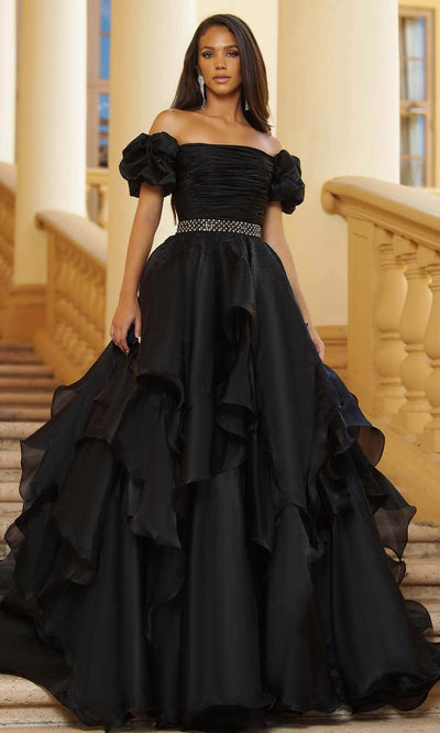 Ava Presley 28571 - Off Shoulder Ruffle Ballgown Special Occasion Dresse 00 /  Black