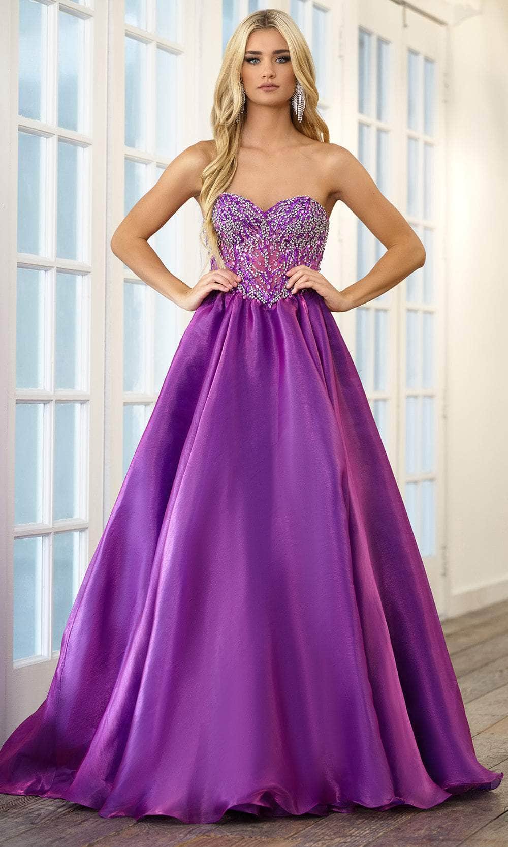 Ava Presley 28588 - Rhinestone Embellished Ballgown Special Occasion Dresse 00 /  Iridescent Purple