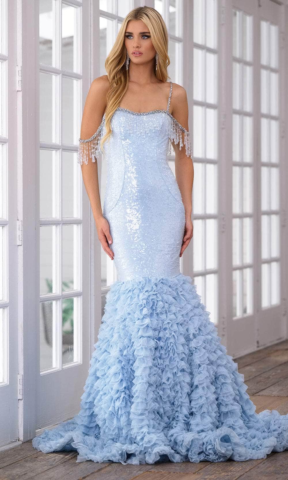 Ava Presley 28598 - Cold Shoulder Prom Dress Special Occasion Dresse 00 /  Light Blue
