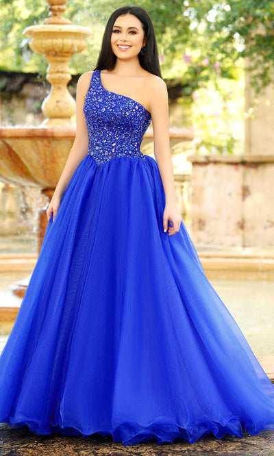 Ava Presley 37385 - One Shoulder Embellished Ballgown Special Occasion Dresse 00 /  Royal