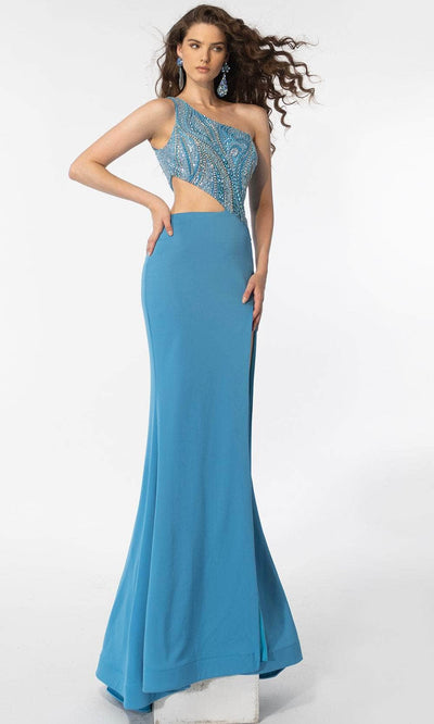 Ava Presley 39218 - Side Cut-Out One-Sleeve Evening Dress Special Occasion Dresse 00 /  Turquoise