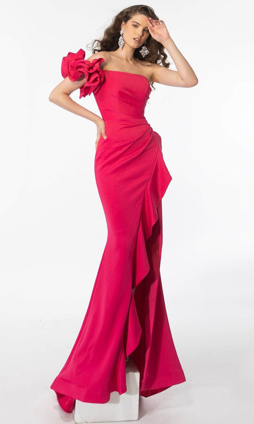 Ava Presley 39265 - Ruffle Sleeve Prom Dress with Slit Special Occasion Dresse 00 /  Red