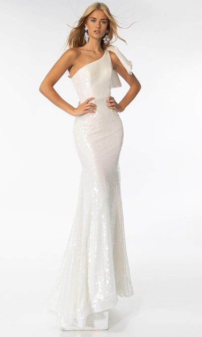 Ava Presley 39286 - Asymmetrical Neck Sequin Dress Special Occasion Dresse 00 /  Off White