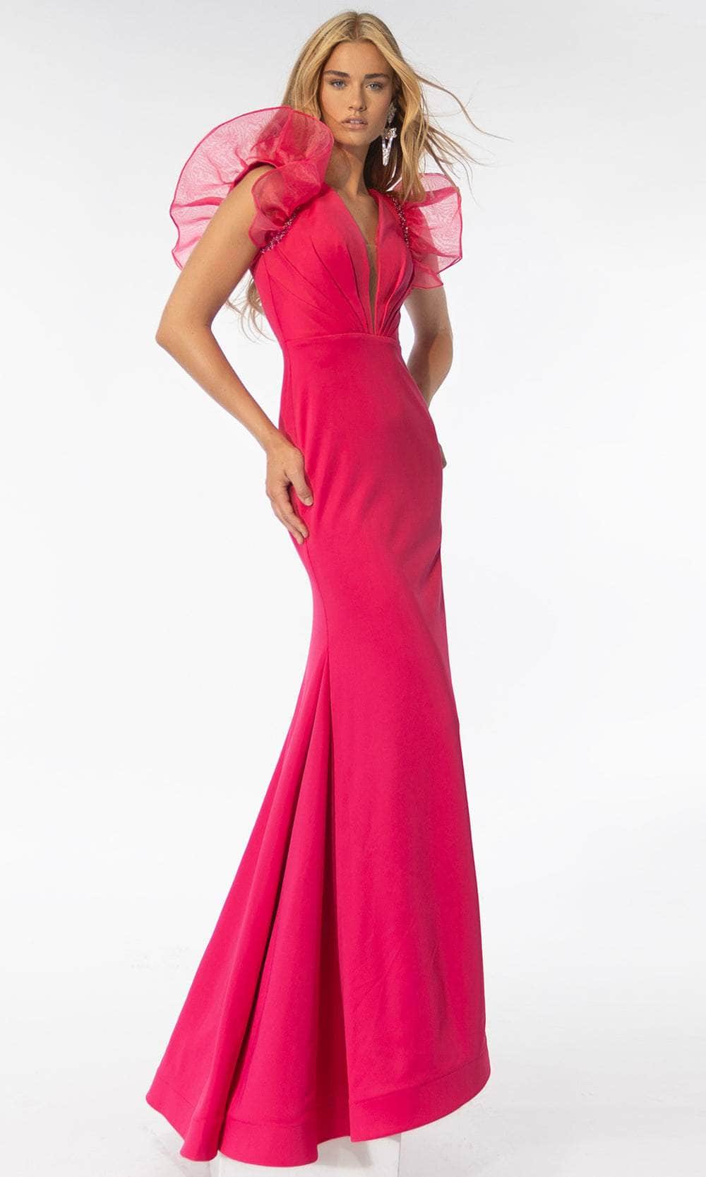 Ava Presley 39307 - Plunging V-Neck Gown Special Occasion Dresse 00 /  Hot Pink