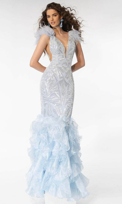 Ava Presley 39315 - Plunging V-Neck Mermaid Dress Special Occasion Dresse 00 /  Light Blue