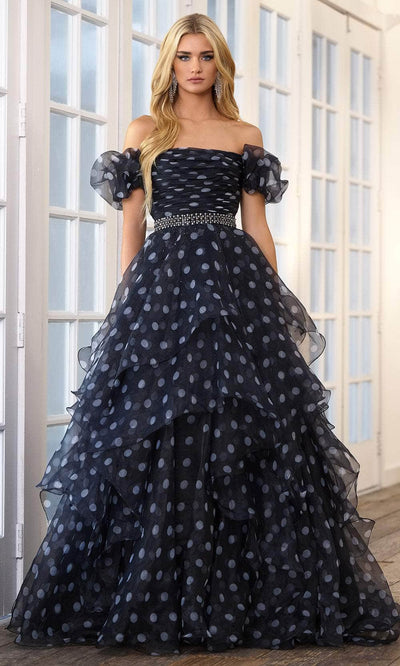 Ava Presley 39318 - Printed A-Line Gown Special Occasion Dresse 00 /  Black / White