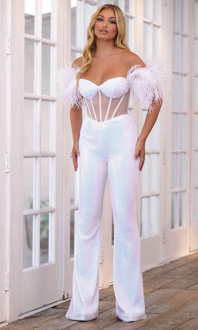 Ava Presley 39577 - Illusion Corset Jumpsuit Special Occasion Dresse 00 /  Iridescent White