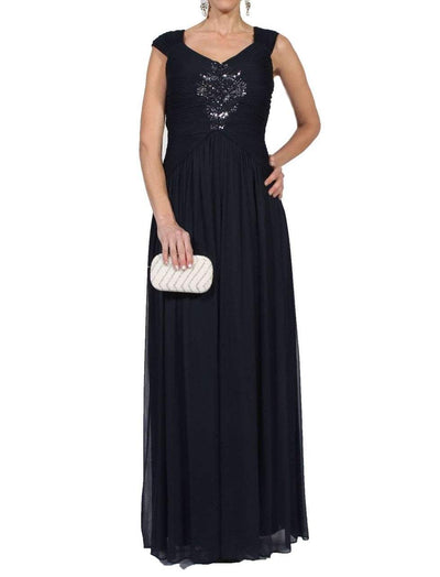 Adrianna Papell - 09G879300 Cap Sleeve Embellished Ruched A-Line Gown in Black