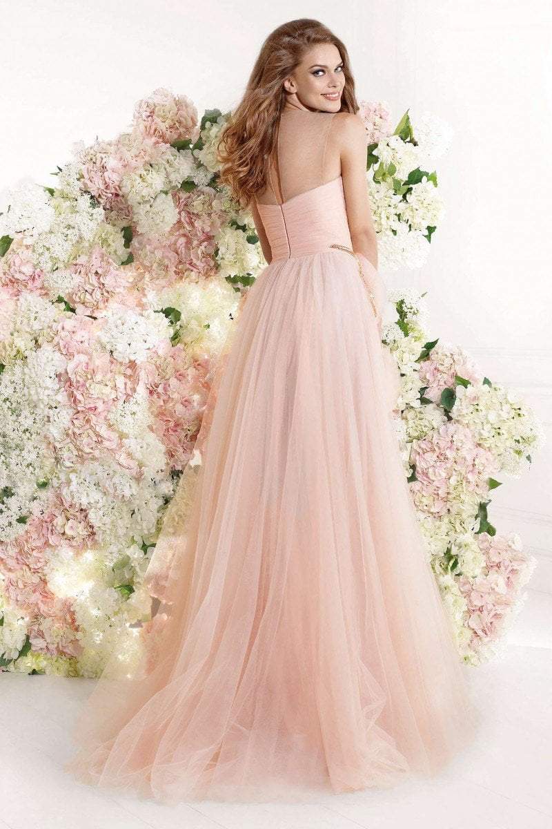 Tarik Ediz - Embellished Illusion Jewel Neck Gown 92322 in Pink