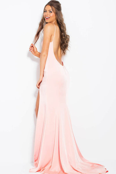 Jovani - JVN55641 Backless High Slit Sheath Evening Gown in Pink