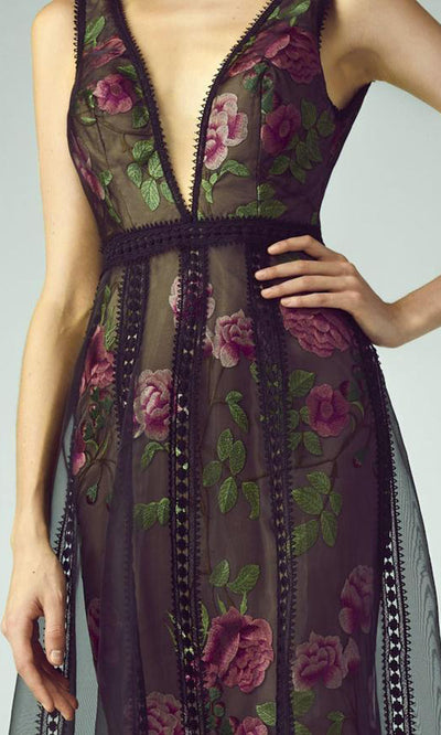 Beside Couture - Sleeveless Sheer Floral Dress BC1226SC In Floral