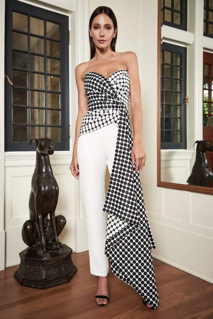 Tadashi Shoji - Polka Dot Printed V-Neck Jumpsuit Pageant Dresses