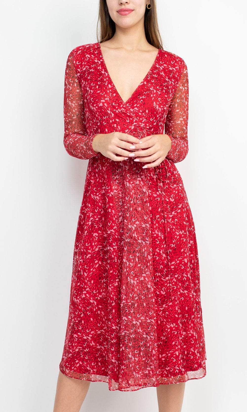 BCBG Generation GU05D32 - Long Sleeve Printed Casual Dress Cocktail Dresses