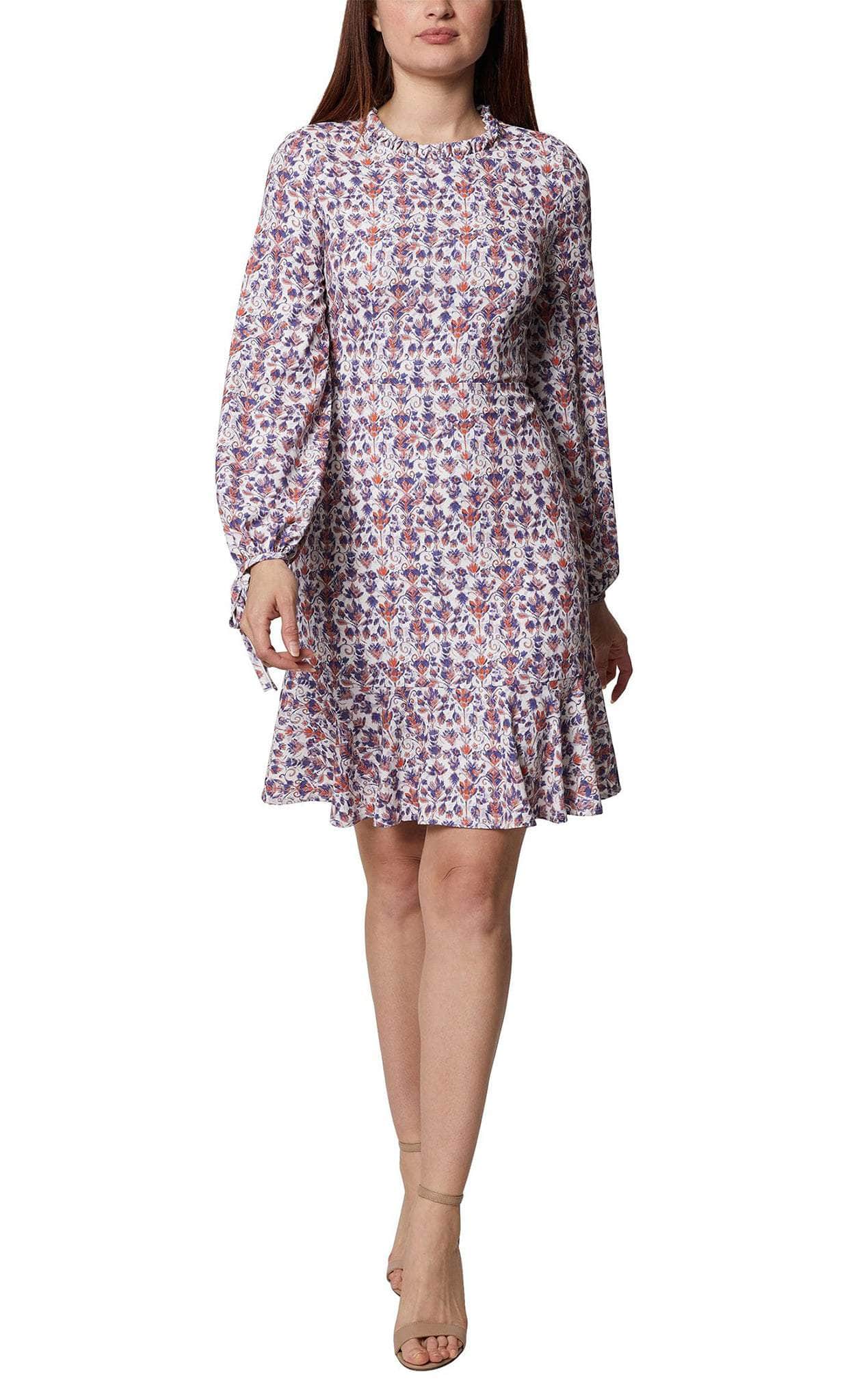 BCBG Generation GU07D10 - Printed Fabric Long Sleeve Midi Dress Cocktail Dresses 0 / Geo Floral