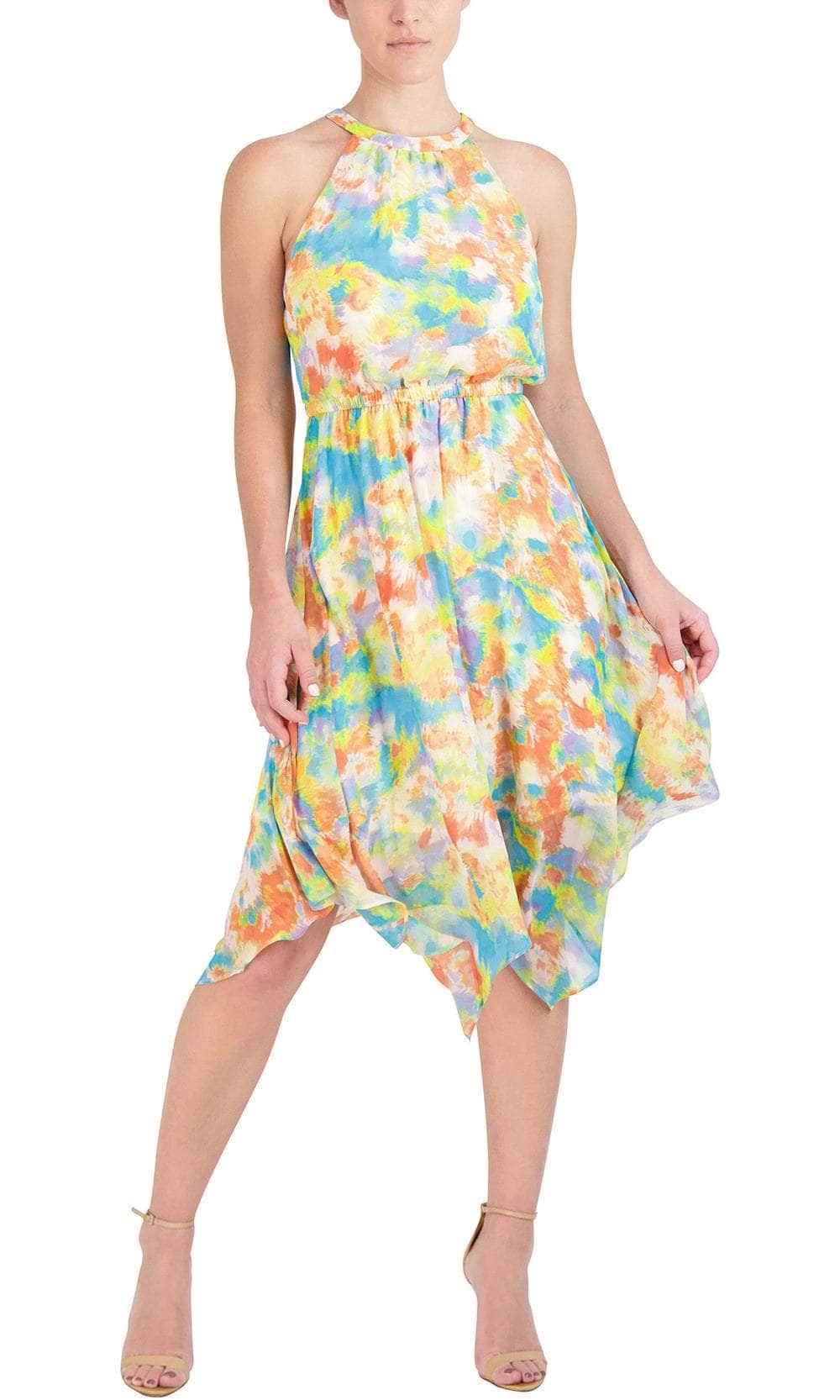 BCBG Generation GV01D72 - Halter Print Short Dress Cocktail Dresses XS / Tie Dye