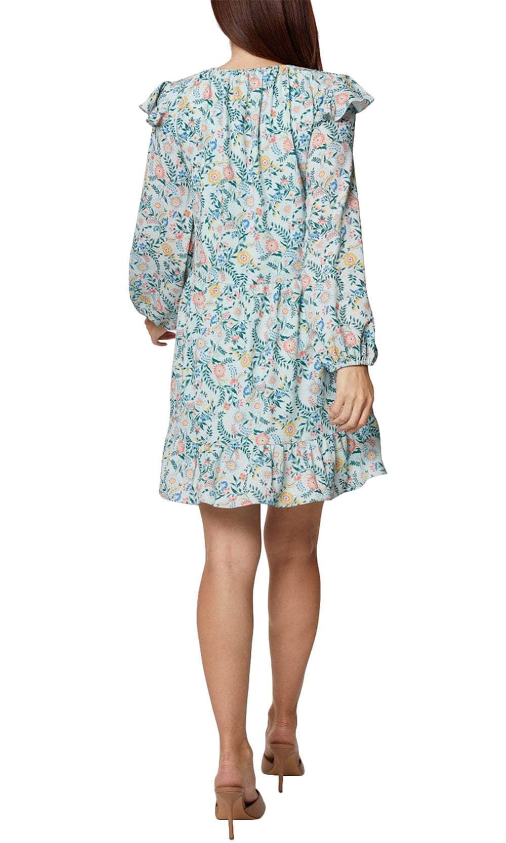 BCBG Generation GV02D01 - Short Crepe A-Line Dress - Long Sleeve, Ruffles, Self-Tie Neck, Full Back ADASA BCBG Generation GV02D01 - Short Crepe A-Line Dress - Long Sleeve, Ruffles, Self-Tie Neck, Full Back ADASA