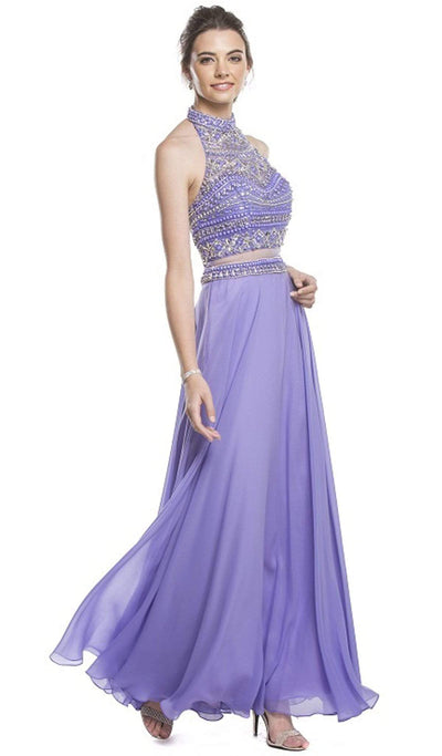 Beaded High Halter A-Line Evening Dress Dress