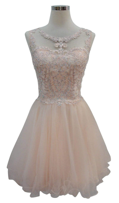 Beaded Illusion Jewel Homecoming A-line Dress Dress XXS / Champagne
