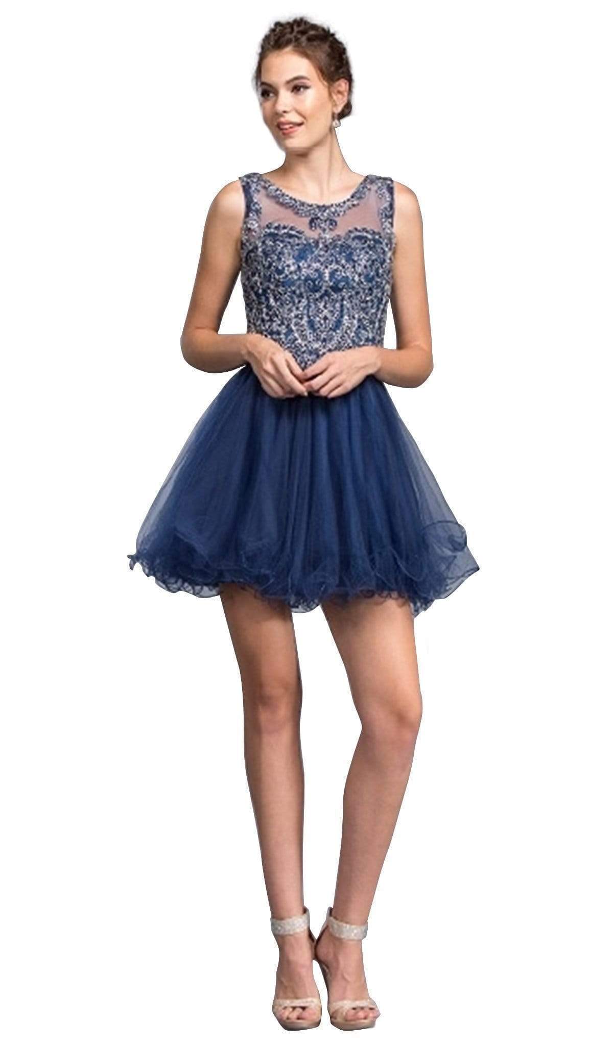 Beaded Illusion Jewel Homecoming A-line Dress Dress XXS / Navy