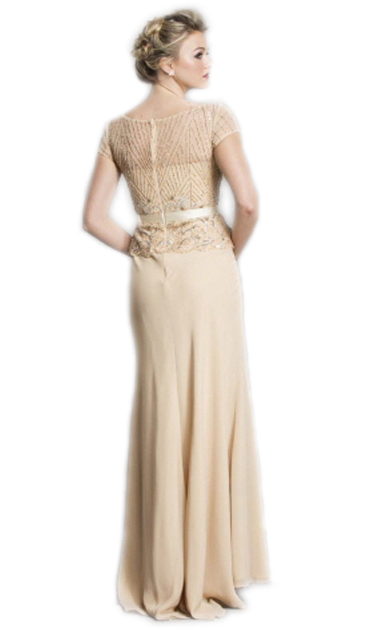 Beaded Sheer Peplum Evening Dress Dress