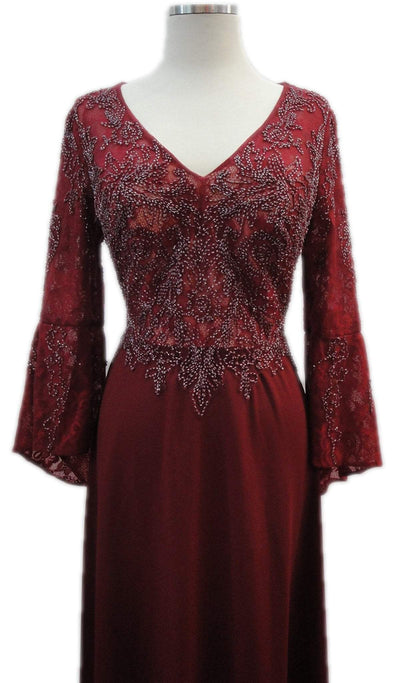 Beaded Trumpet Sleeve Vneck A-line Evening Dress Evening Dresses