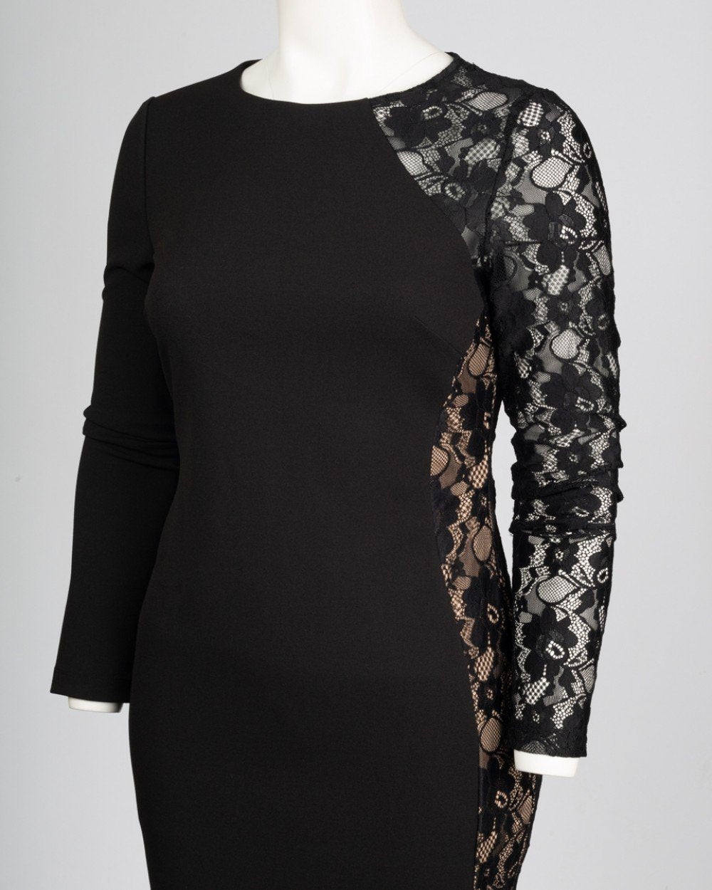 Bebe - 700502A Sheer Lace Paneled Short Sheath Dress In Black