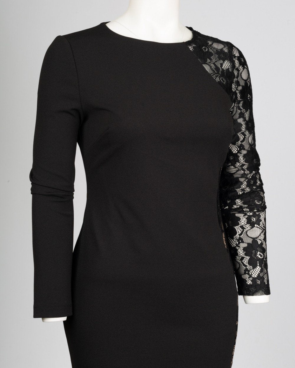 Bebe - 700502A Sheer Lace Paneled Short Sheath Dress In Black