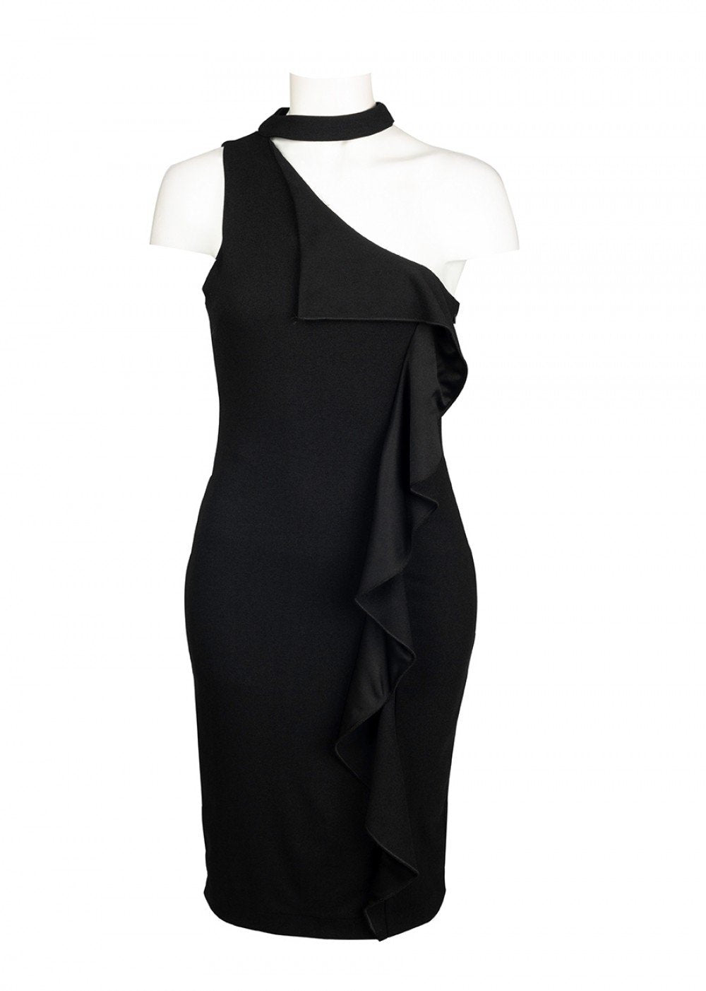 Bebe - 700797 Knee Length Ruffle Accented Choker Dress In Black