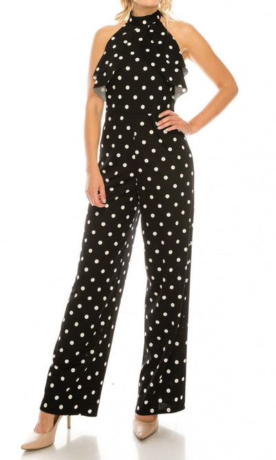 Bebe - 701144A Polka Dot Ruffled Halter Jumpsuit In Black