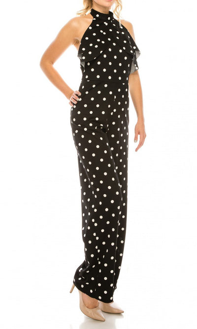 Bebe - 701144A Polka Dot Ruffled Halter Jumpsuit In Black