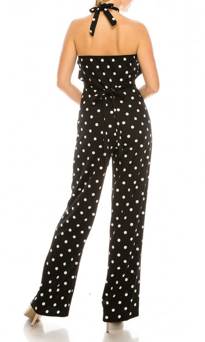 Bebe - 701144A Polka Dot Ruffled Halter Jumpsuit In Black