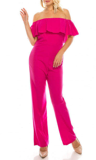Bebe - 701661 Off-Shoulder Flounced Crepe Jumpsuit In Pink