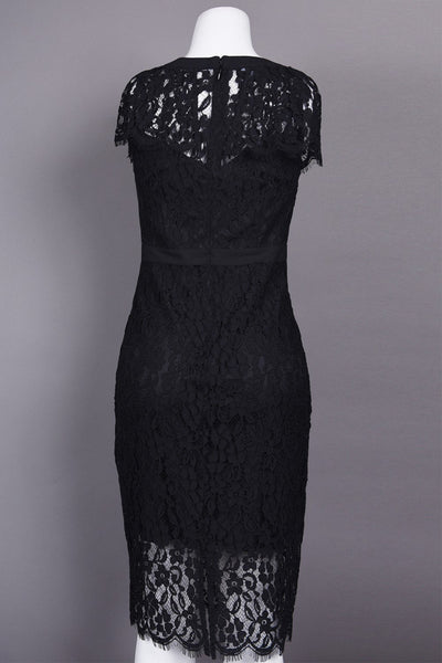 Bebe - 70378A Knee Length Cap Sleeve Sheer Lace Dress In Black