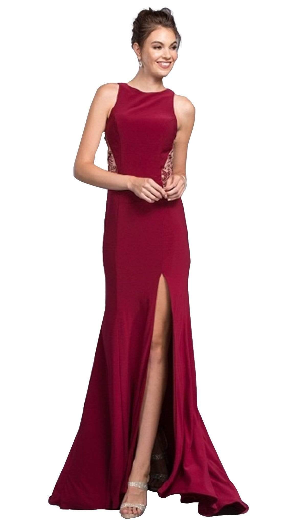 Bedazzled Bateau Fitted Prom Dress Dress XXS / Burgundy