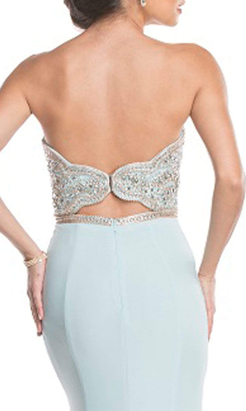 Aspeed Design - L1639SC  Embellished Deep Neckline Fitted Gown with Slit In Blue