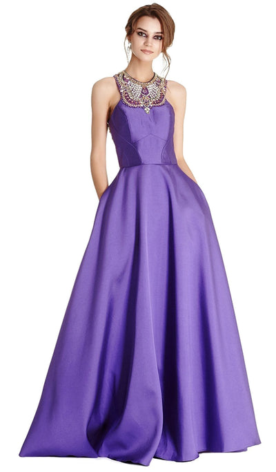 Bedazzled Halter Neck Evening Ballgown Dress XXS / Purple