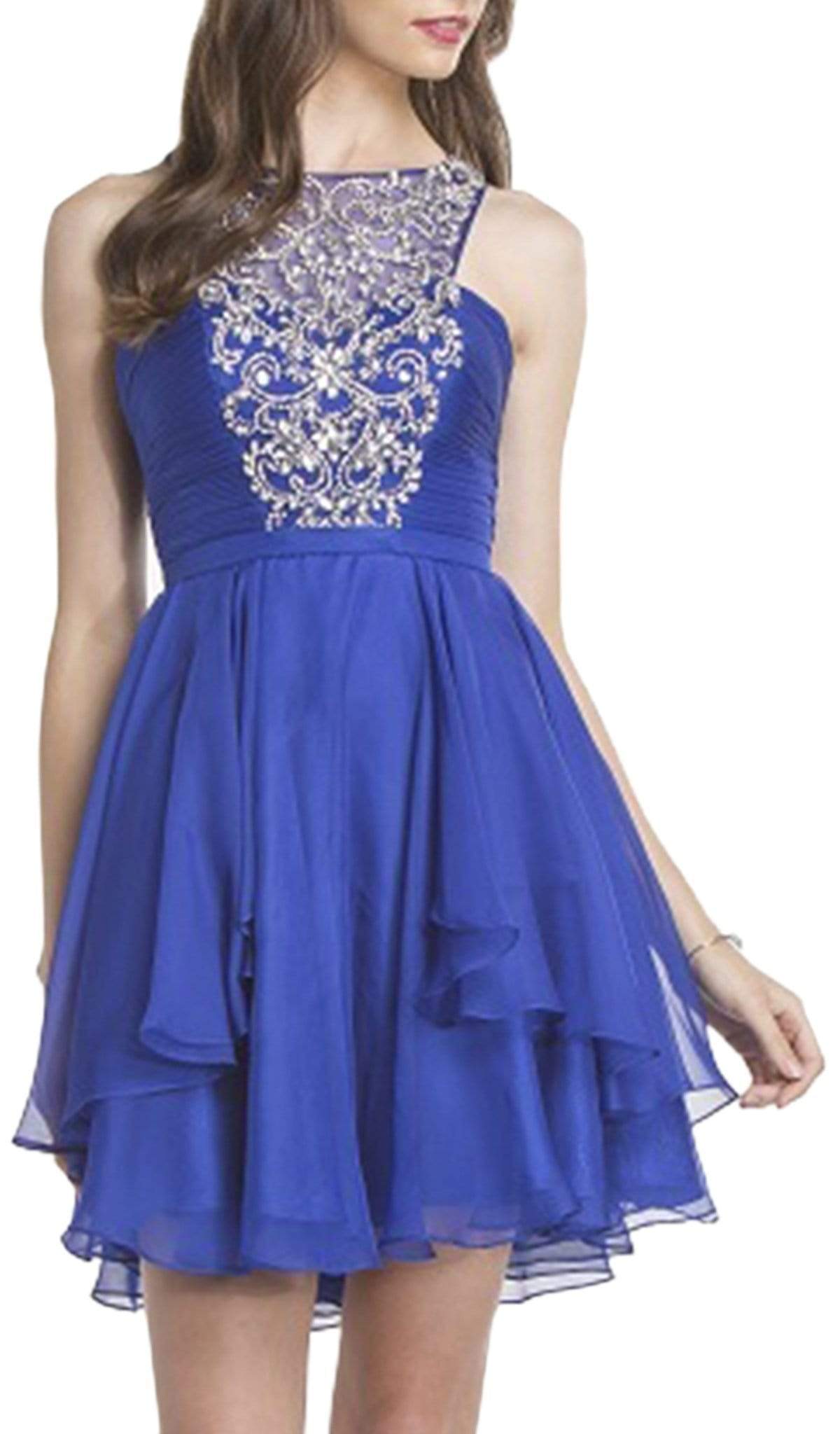 Bedazzled Halter Neck Homecoming A-line Dress Cocktail Dresses