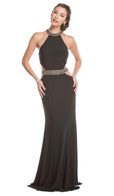 Bedazzled Halter Neck Prom Dress Dress XXS / Black