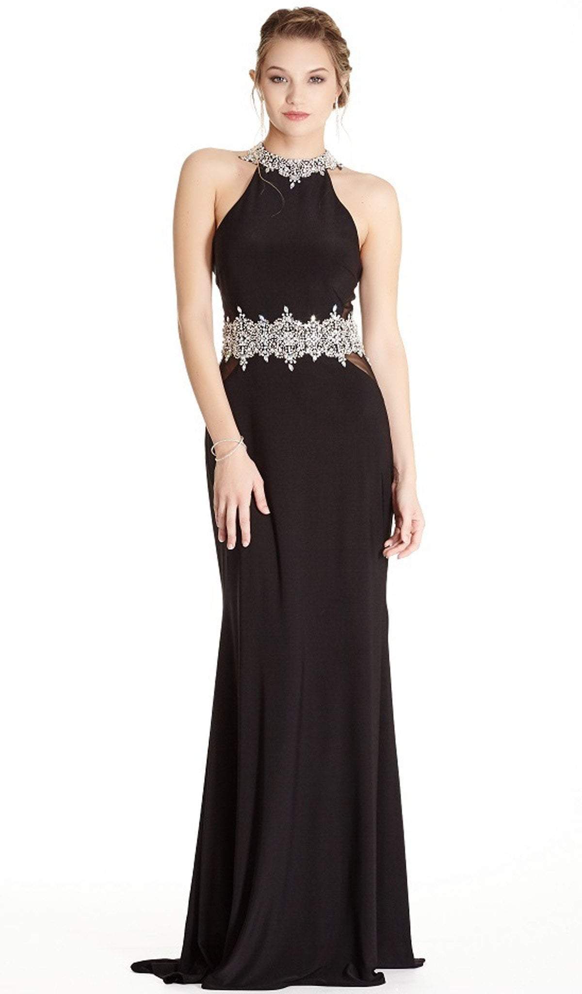 Bedazzled Halter Neck Sheath Prom Dress Dress XXS / Black