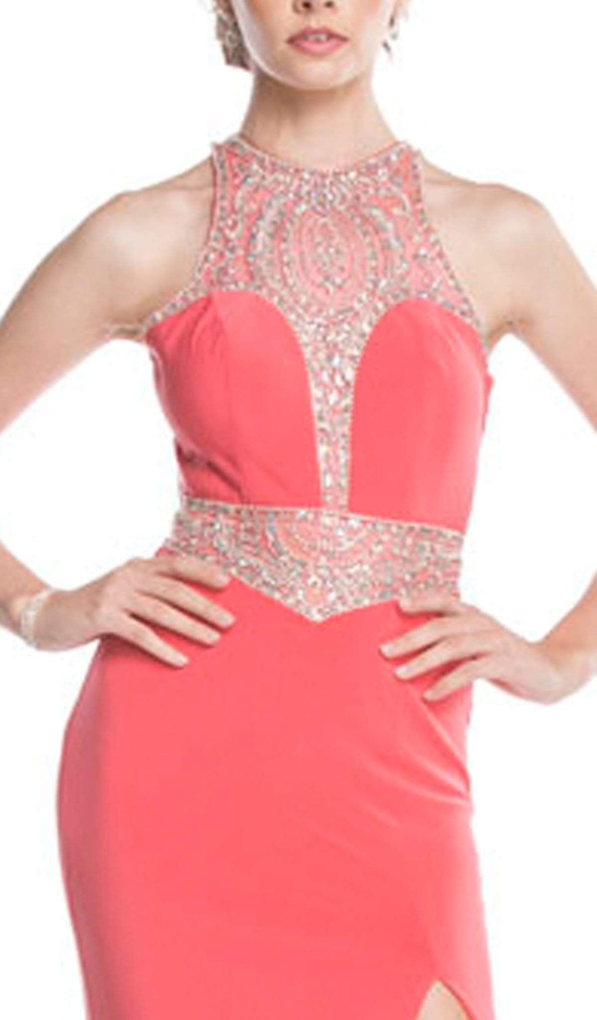 Bedazzled Halter Neckline Sheath Prom Dress Prom Dresses