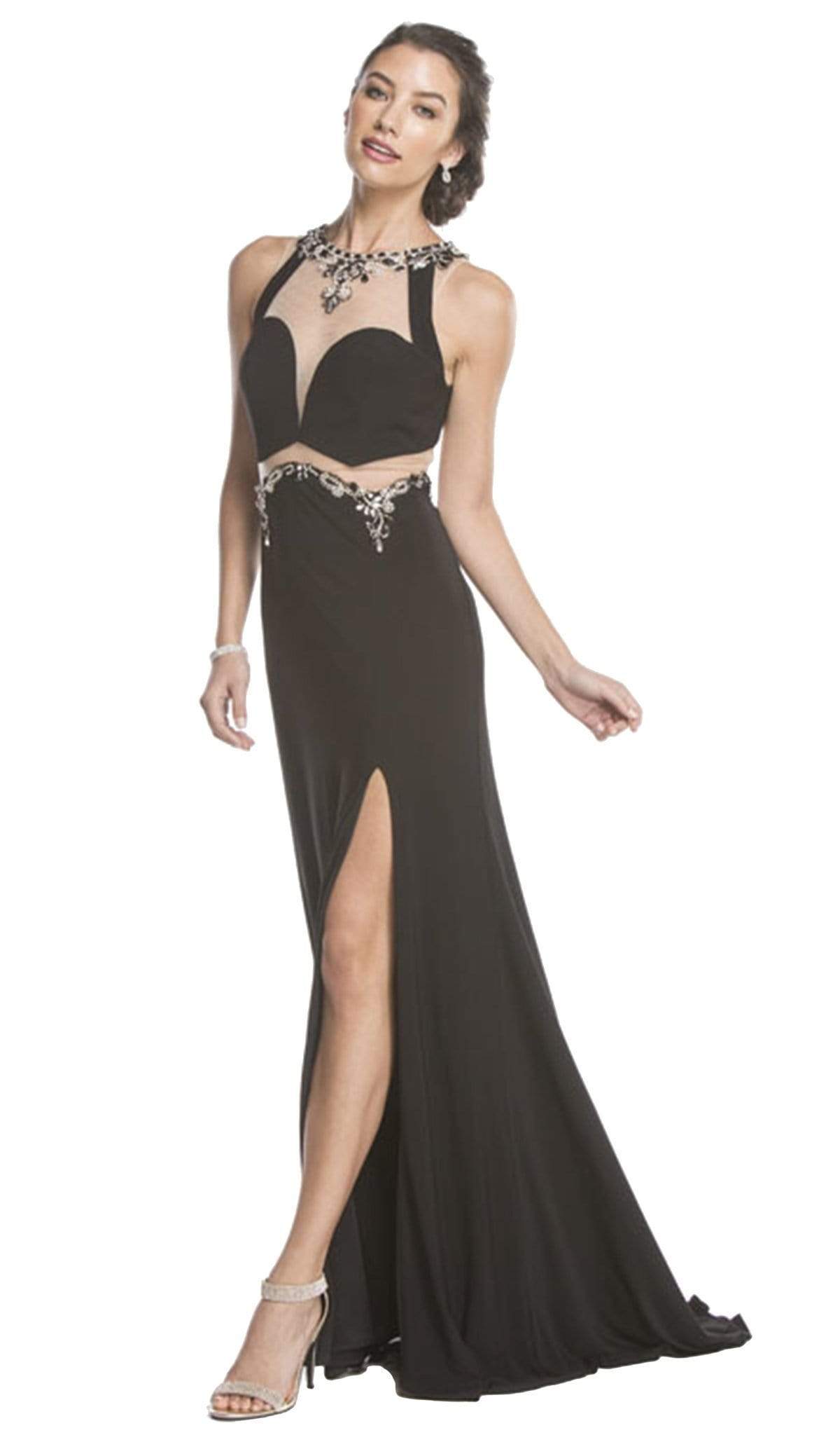 Bedazzled Halter Sheath Prom Dress Dress XXS / Black