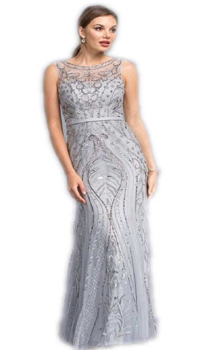 Bedazzled Illusion Bateau Fitted Prom Dress Dress