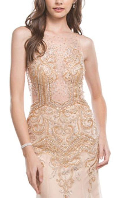 Bedazzled Illusion Bateau Sheath Evening Dress Dress