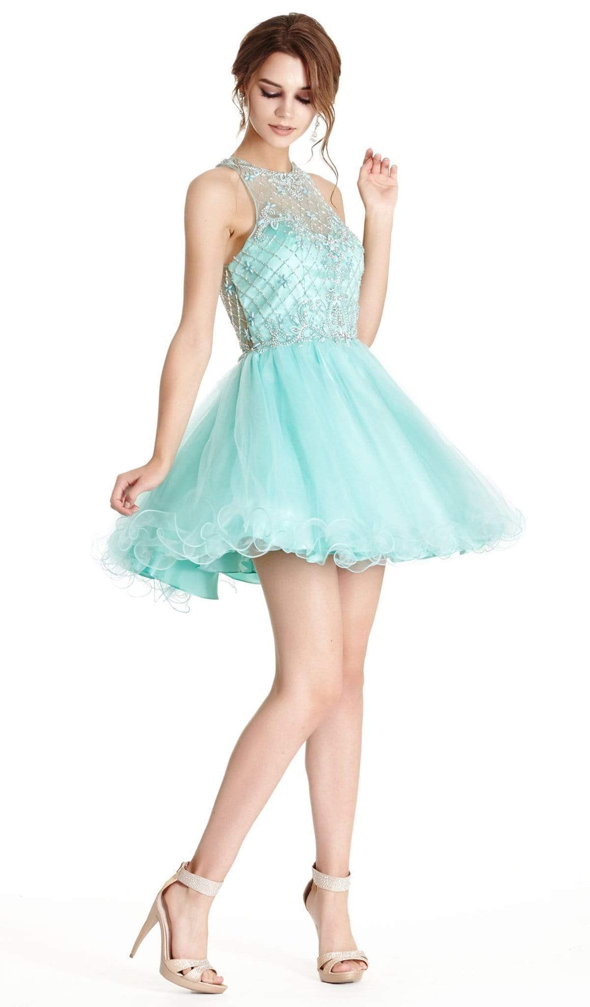 Bedazzled Illusion Halter Aline Homecoming Dress Homecoming Dresses XXS / Mint