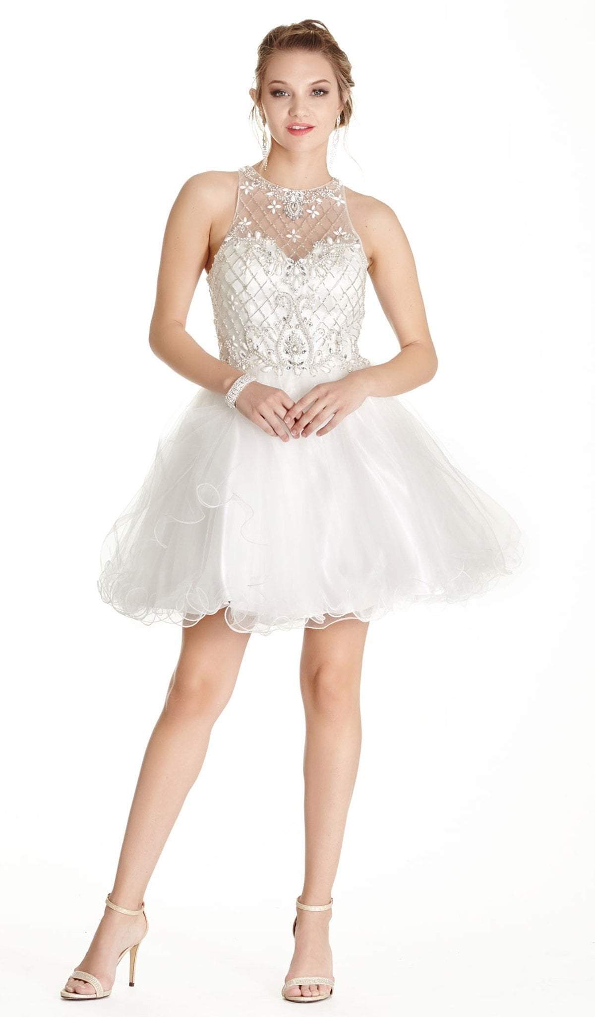 Bedazzled Illusion Halter Aline Homecoming Dress Homecoming Dresses XXS / Off White